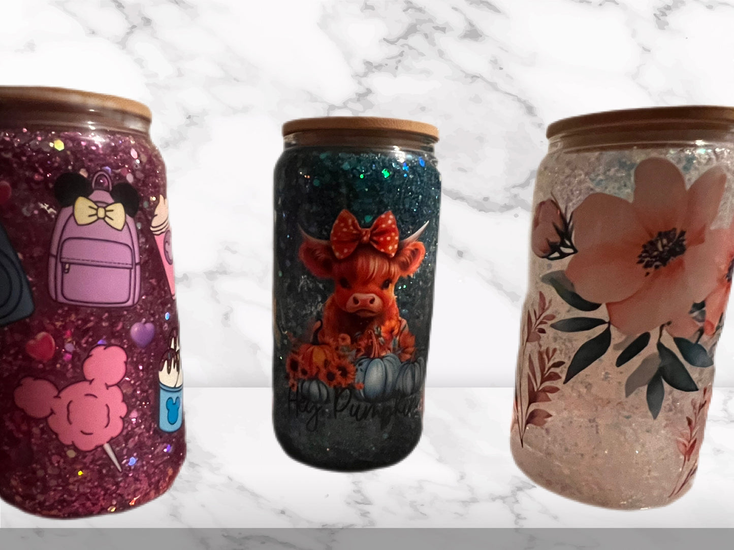 Glitter globe tumbler 16oz available in glass and acrylic