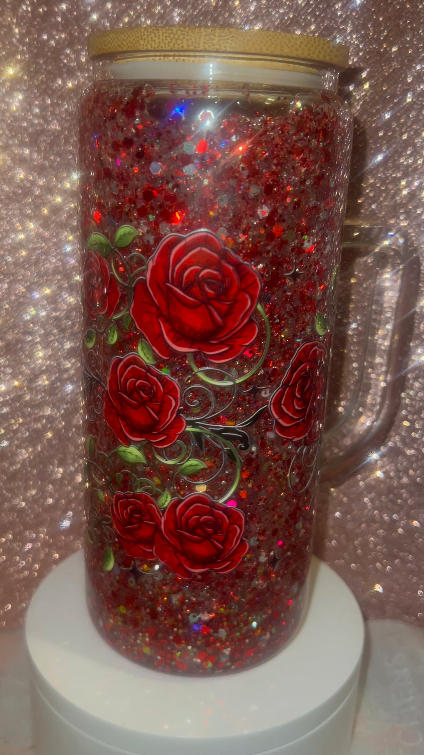 Glitter globe glass tumbler 16oz