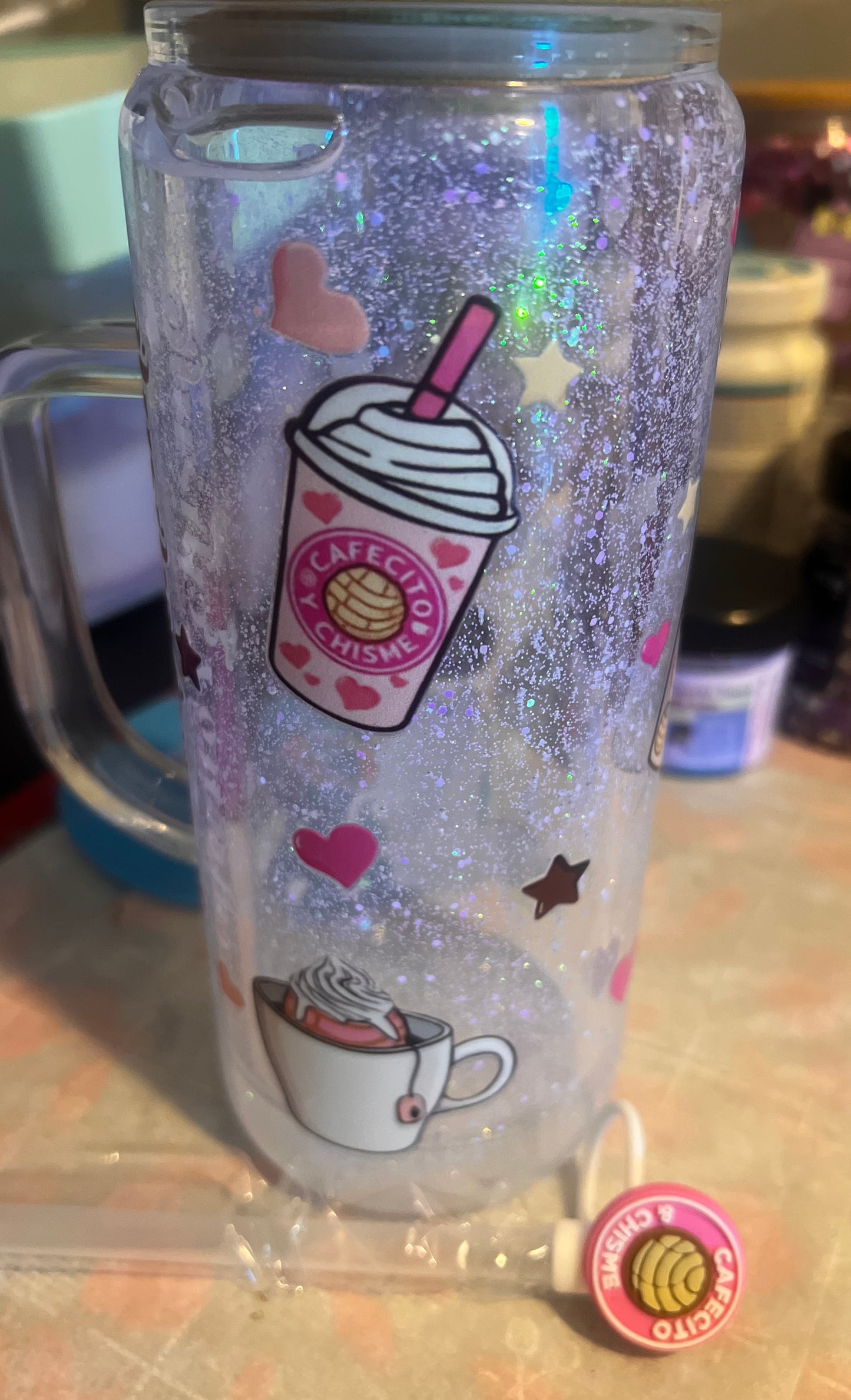 Glitter globe glass tumbler 16oz