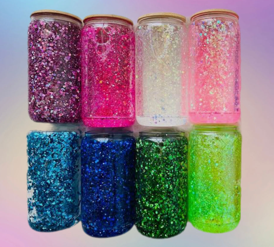 Glitter globe glass tumbler 16oz